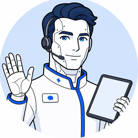 Маскот Медпуш Бота приветствует вас